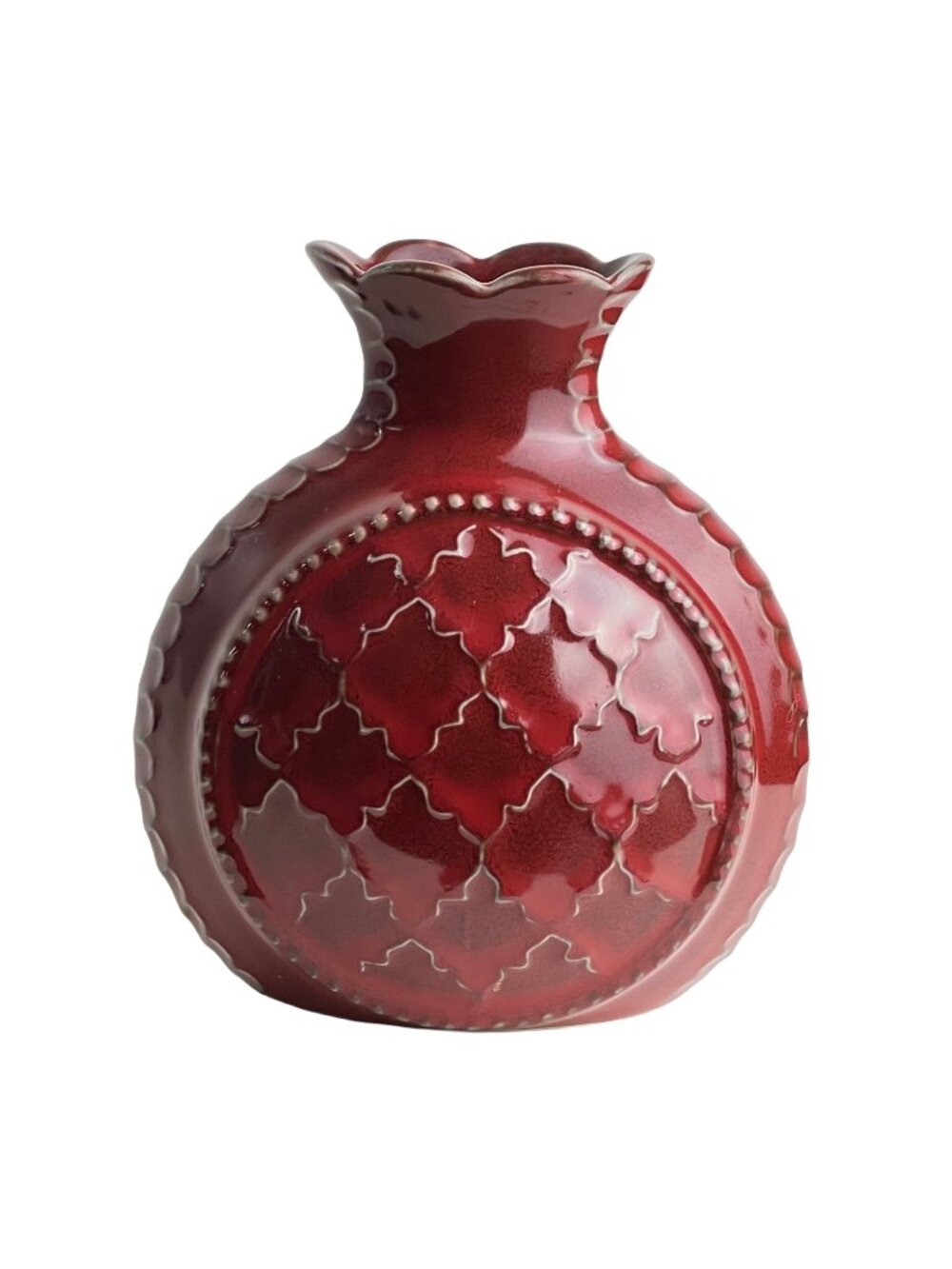 Moroccan Style Red Ceramic Vase or Reed Diffuser • Arabesque Textured